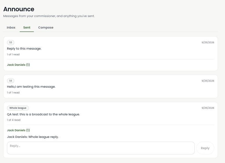The Turn's Announce Sent tab, showing a message with an expanded private reply thread from one recipient